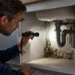 Inspectie van lekkage onder gootsteen als onderdeel van onderhoud woning onderdelen