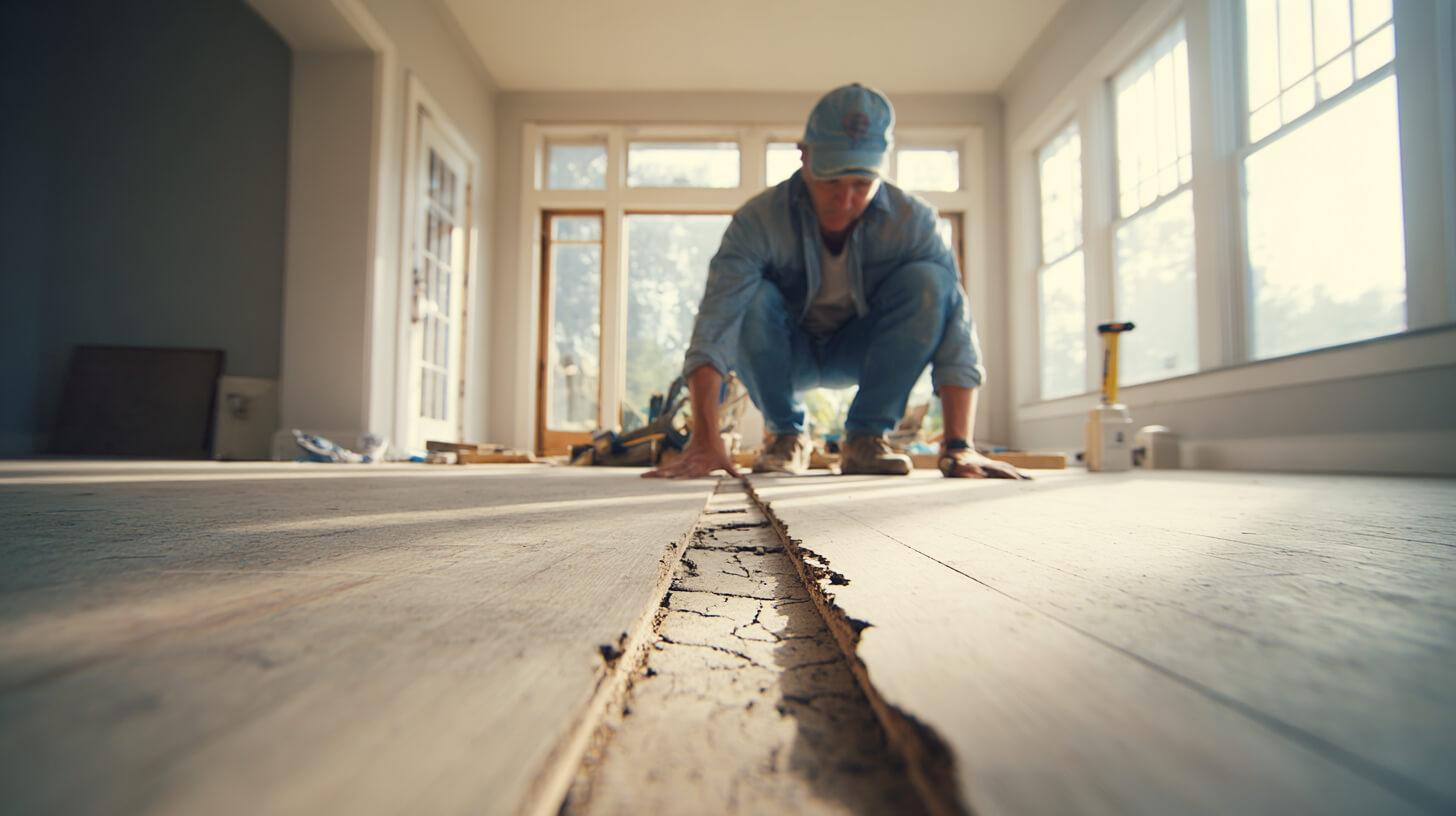 Scheurvorming in een oude vloer toont waarom een sterke ondervloer belangrijk is bij renovaties.