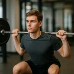 Beginner atleet voert squats uit volgens fitnessschema beginners